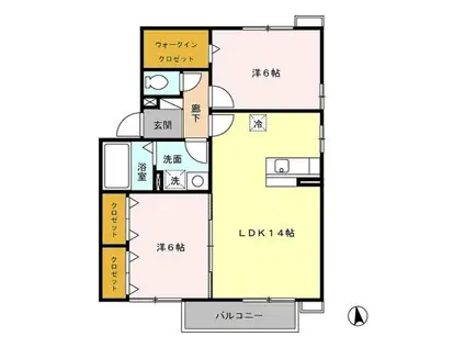 プリマ・クラッセ(2LDK/2階)の間取り写真