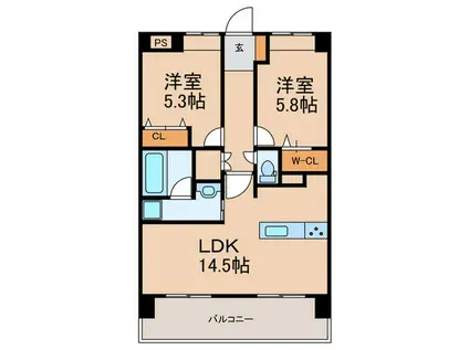 ニューガイア空港通(2LDK/2階)の間取り写真