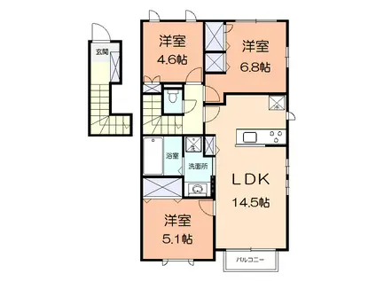 ノワイエ南黒川B(3LDK/2階)の間取り写真