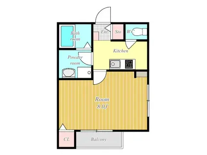 ロゼオマーレ中野(1K/2階)の間取り写真