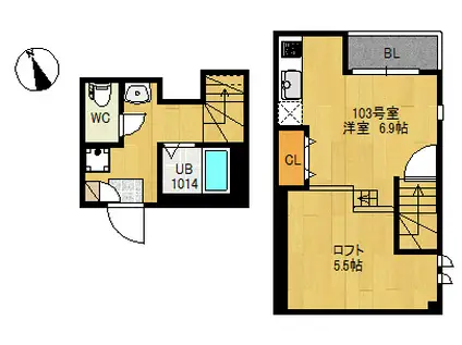 RIZEST陸前原ノ町(ワンルーム/1階)の間取り写真