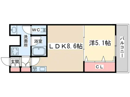 ワンルーフフラットテンジンバシ(1LDK/13階)の間取り写真