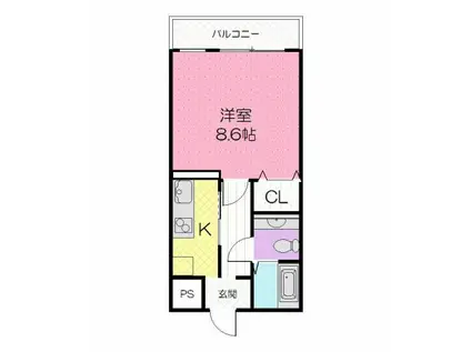 レリブ神ノ輪(1K/1階)の間取り写真