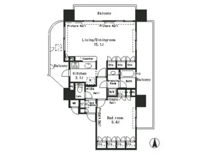 パークアクシス四谷ステージ(1LDK/14階)の間取り写真