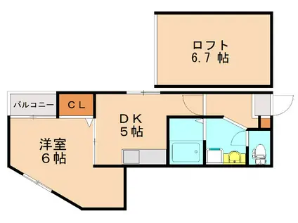 DEAR.FLAT学研都市(1DK/2階)の間取り写真