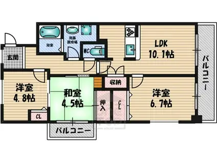 ウエルメゾン江坂(3LDK/1階)の間取り写真