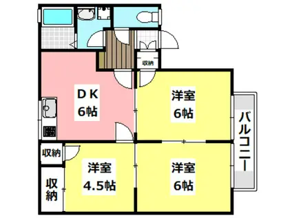 ヴィラボナールA棟(3DK/1階)の間取り写真
