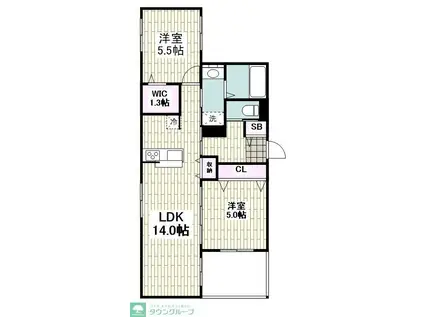 グリーンハイム K(2LDK/1階)の間取り写真