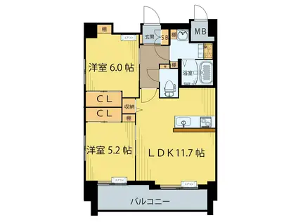 クラウド泉中央ウエスト(2LDK/7階)の間取り写真