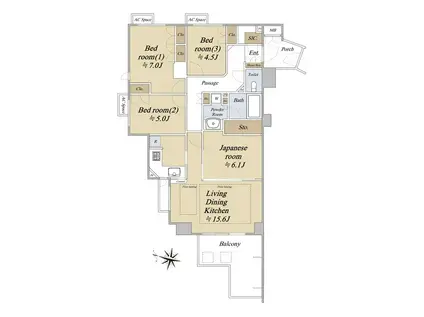 アスティオス菊名(3LDK/4階)の間取り写真