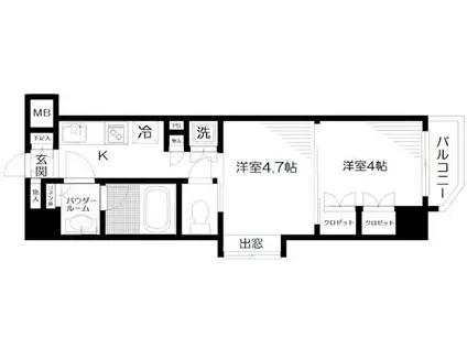 日神デュオステージ新宿若松町(2K/6階)の間取り写真