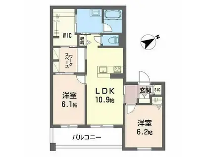 シャーメゾ ンリジエール サウス(2LDK/2階)の間取り写真