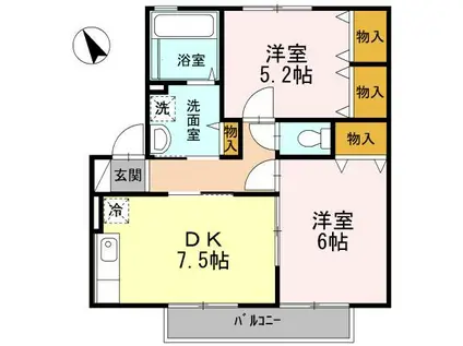リンクス(2DK/2階)の間取り写真