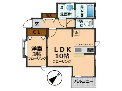 ドミール羽根木B(1LDK/1階)の間取り写真