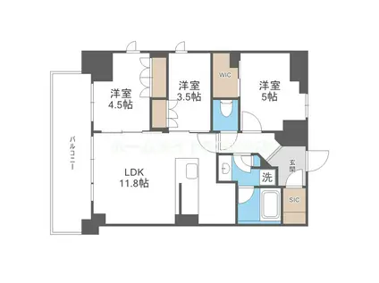 ザ・パークハビオ谷町六丁目テラス(3LDK/13階)の間取り写真