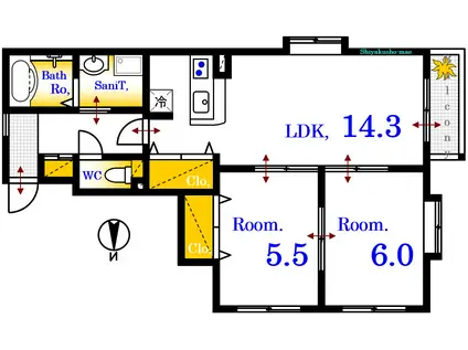 NOBLESS県病院前(2LDK/1階)の間取り写真