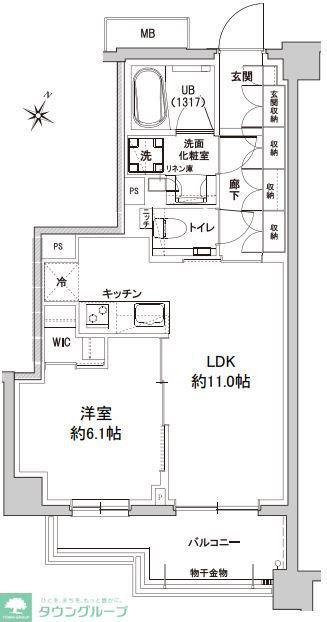アトラスシティ千歳烏山グランスイート杜ノ棟(1LDK/4階)の間取り写真