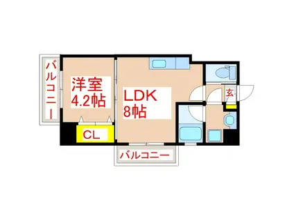 サウス COURT 南林寺(1LDK/8階)の間取り写真