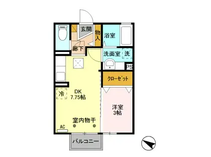 D‐ROOMアマランス(1DK/1階)の間取り写真