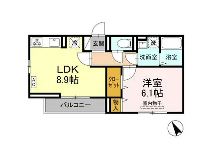 D-PAINA東長沼(1LDK/2階)の間取り写真