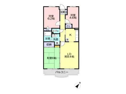 シャルム栄和(3LDK/3階)の間取り写真