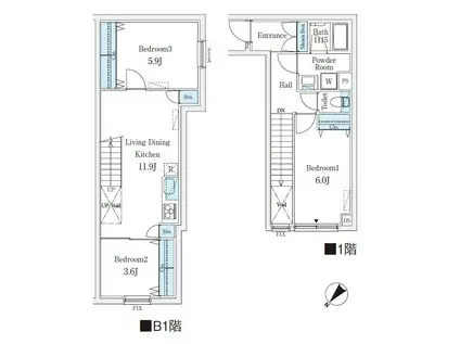 CREATIF学芸大学(3LDK/1階)の間取り写真