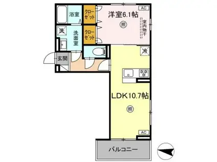 サニーサイド幸町2(1LDK/2階)の間取り写真