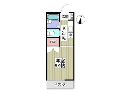 ピアザハイツV(1K/2階)の間取り写真