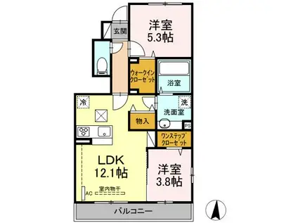 グランフォレスト3(2LDK/1階)の間取り写真