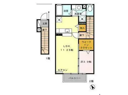 リジェールアサカ(1LDK/2階)の間取り写真