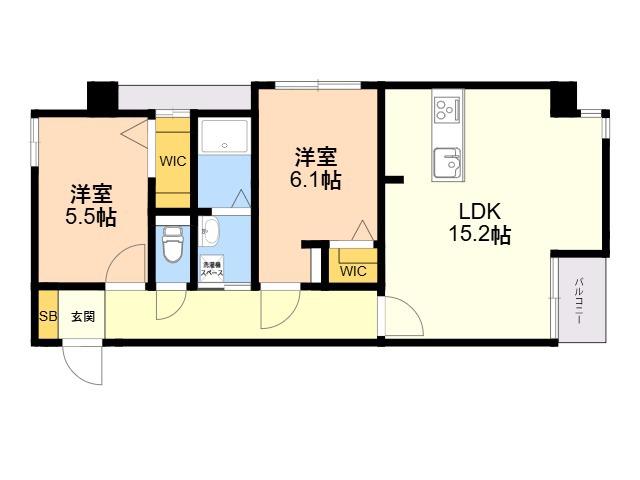 MODERN ASPIRATION 西新クアルト(2LDK/2階)の間取り写真