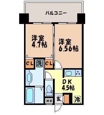 フェリーチェ梅香崎(2K/4階)の間取り写真