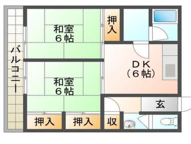 ヴィクトリアコート太子町I(2DK/2階)の間取り写真