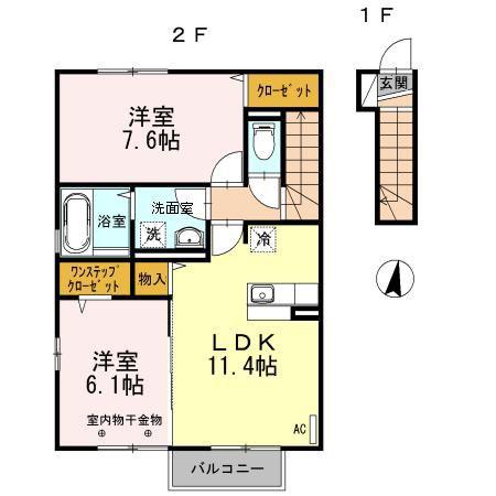 スクエアヒルズB(2LDK/2階)の間取り写真