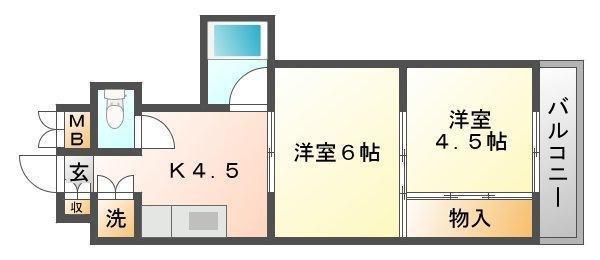 ロイヤルコート安田(2DK/2階)の間取り写真