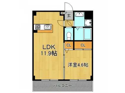グランシャルム皆実町(1LDK/1階)の間取り写真
