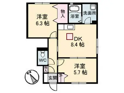 グランドメゾンユイット二番館(2DK/1階)の間取り写真