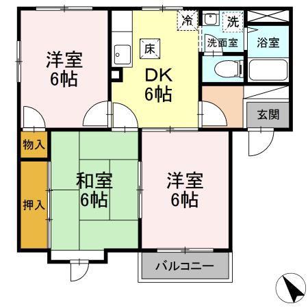 ビバフロイデ B棟(3DK/1階)の間取り写真