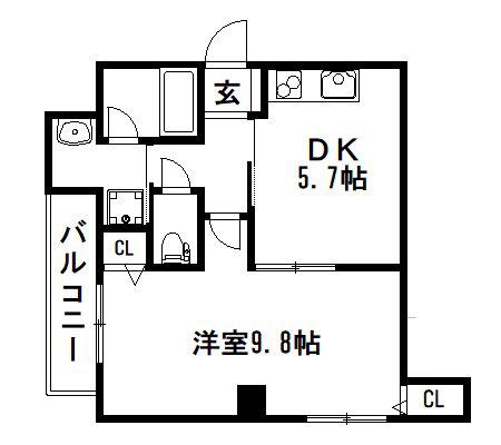 クレアーレ五条大宮(1DK/2階)の間取り写真
