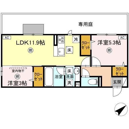 M・K・K 高峰町(2LDK/1階)の間取り写真