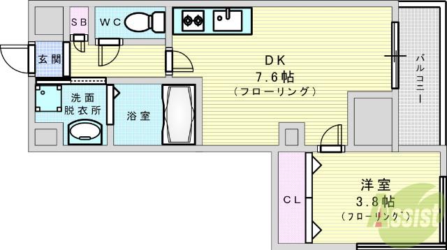 ORSUS新大阪(1DK/13階)の間取り写真