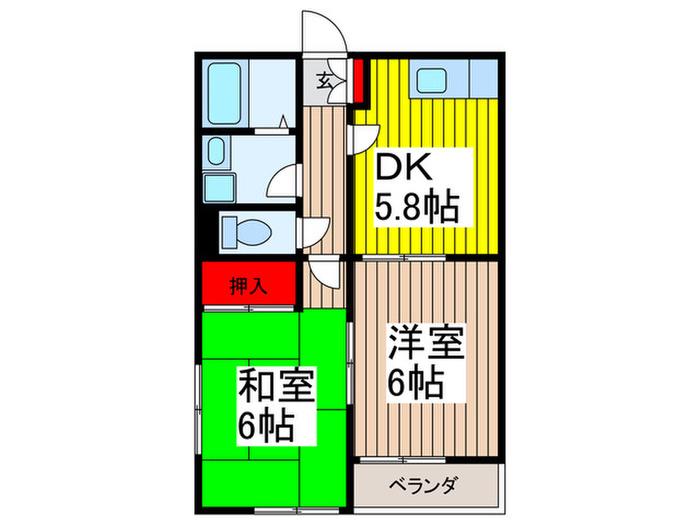 メゾン領家(2DK/1階)の間取り写真