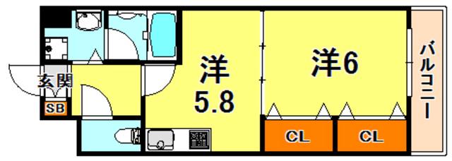 エスペランサ御影II(1DK/2階)の間取り写真