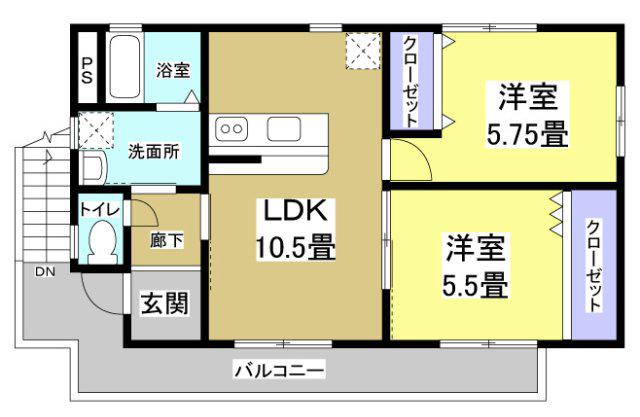 Jハウス(2LDK/2階)の間取り写真