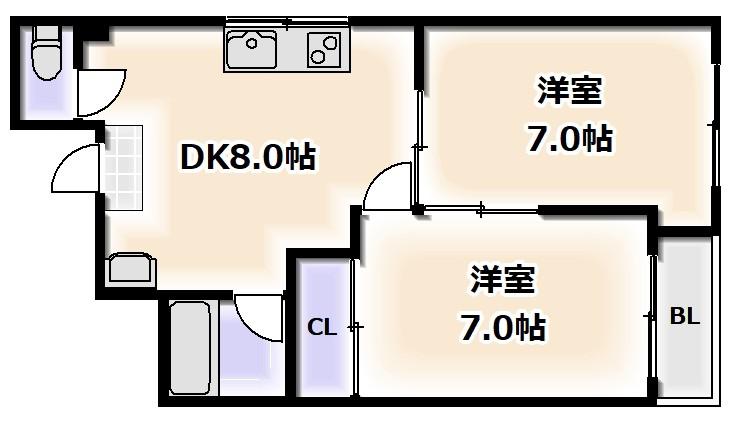 遠里小野ハイツ(2DK/5階)の間取り写真