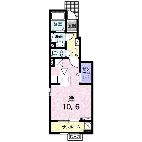 フォンテーヌI(ワンルーム/1階)の間取り写真