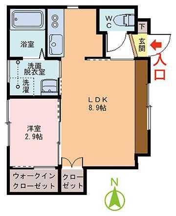 INTEGRAL城東(1LDK/1階)の間取り写真