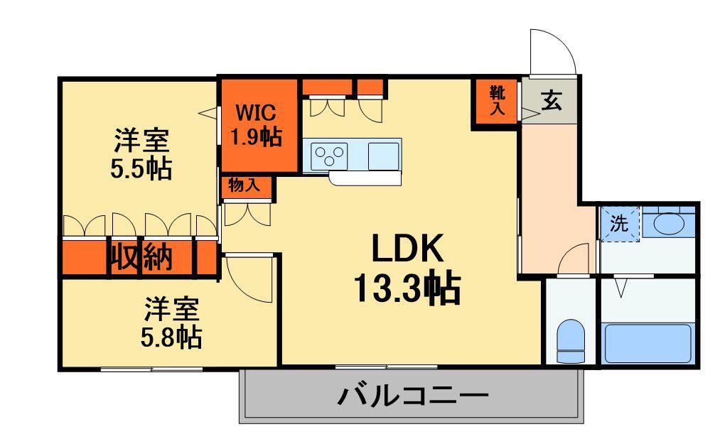 ソレイユ(2LDK/2階)の間取り写真