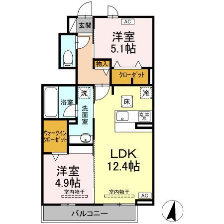 ウィット高岡(2LDK/1階)の間取り写真