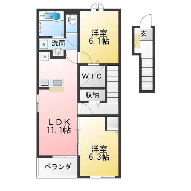 ヴェル ドミール A(2LDK/2階)の間取り写真